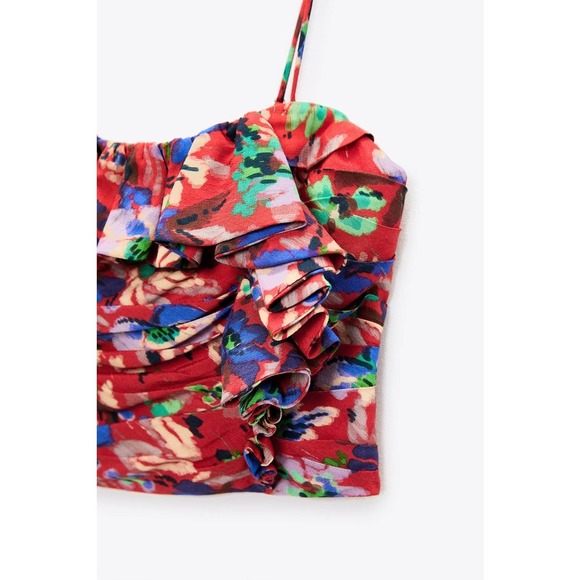 NWOT ZARA Ruffle Spaghetti Strap Cami Top, size Small - Picture 5 of 10